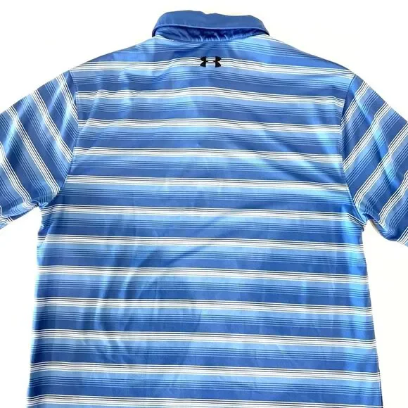 Under Armour Striped Polo Shirt Blue HeatGear Golf Collared - Size Large - Picture 4 of 7